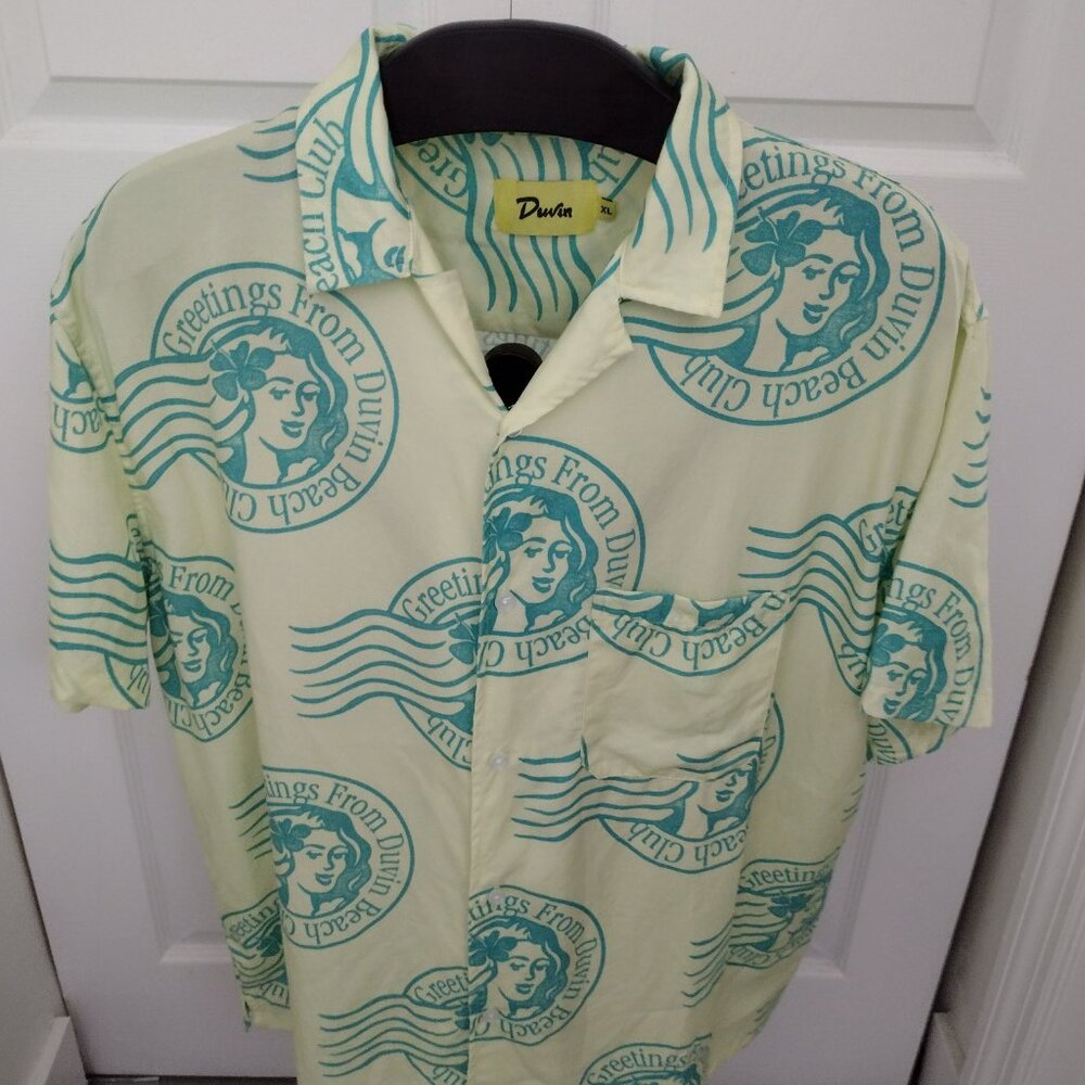 Duvin Keylime Beach Club Button Up XL Retro Camp Collar Shirt - Picture 5 of 10